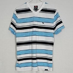 Southpole Shirt Adult XL Striped V Neck Pullover Short Sleeve Colorful Tee Sz Lg